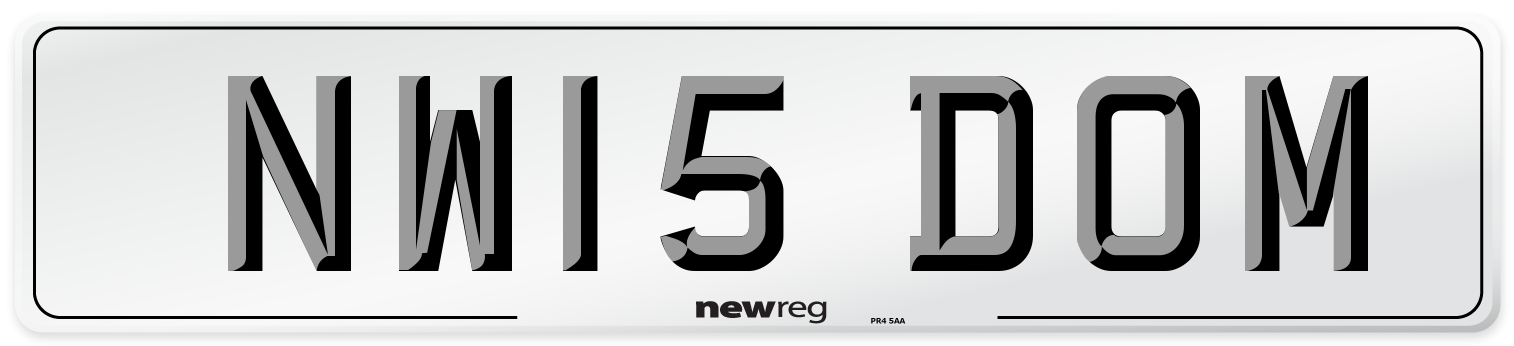 NW15 DOM Number Plate from New Reg